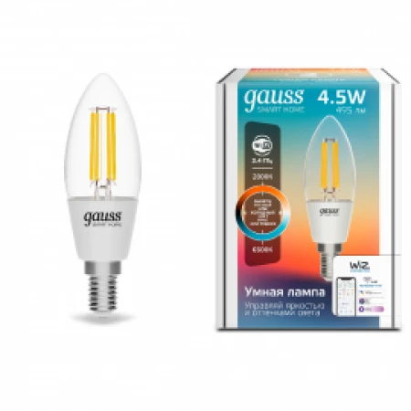 Лампа светодиодная GAUSS SMART HOME DIM+CCT E14 C35 4,5 ВТ 2000-6500 К 1/10/40