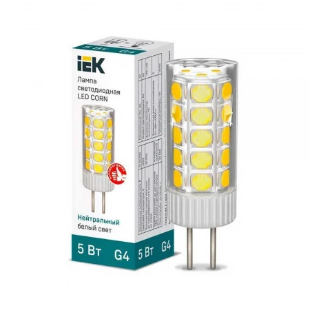 Лампа светодиодная IEK G4 5W 4000K прозрачная LLE-CORN-5-012-40-G4