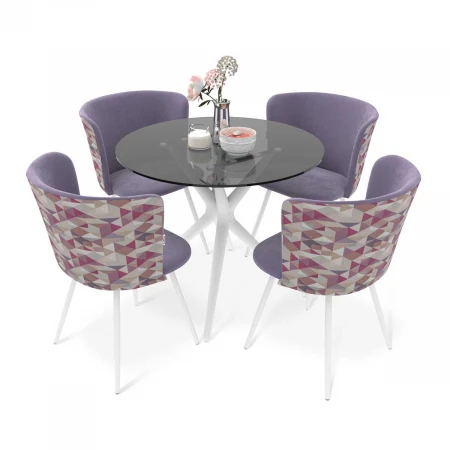 Обеденная группа Sheffilton SHT-DS246 дымчатый/сумеречная орхидея/белый муар 8709026501