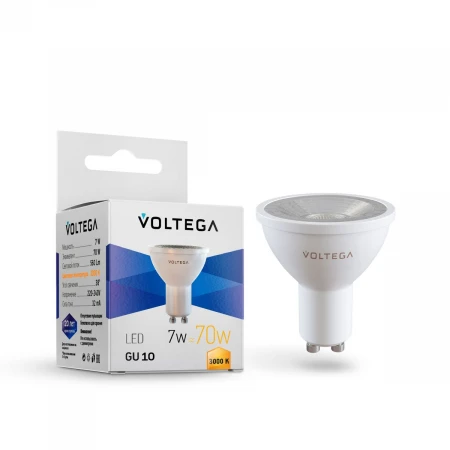 Лампа светодиодная Voltega GU10 7W 3000К прозрачная 7253